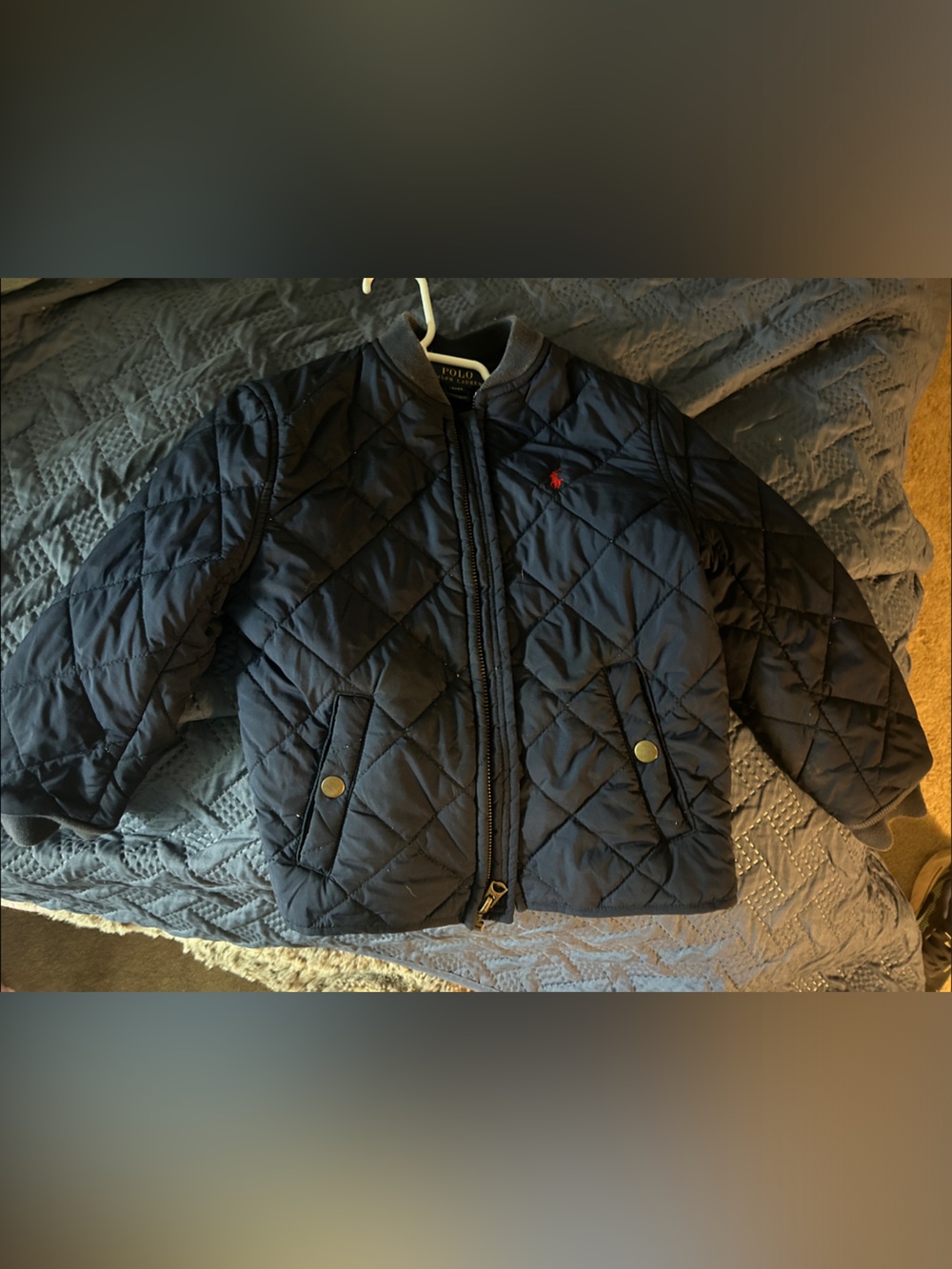 Polo Ralph Lauren Navy Quilted Coat with Brass Hardware